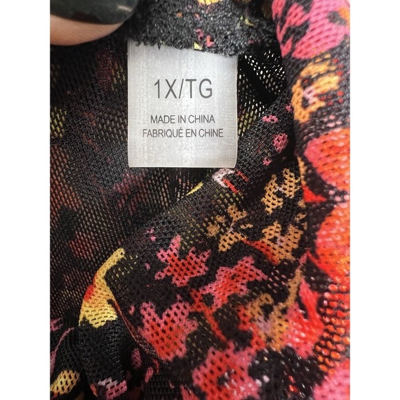 Tahari Ditsy Floral Mesh Mock Neck 3/4 Sleeve Stretch Top Women's Size 1X - Picture 4 of 10